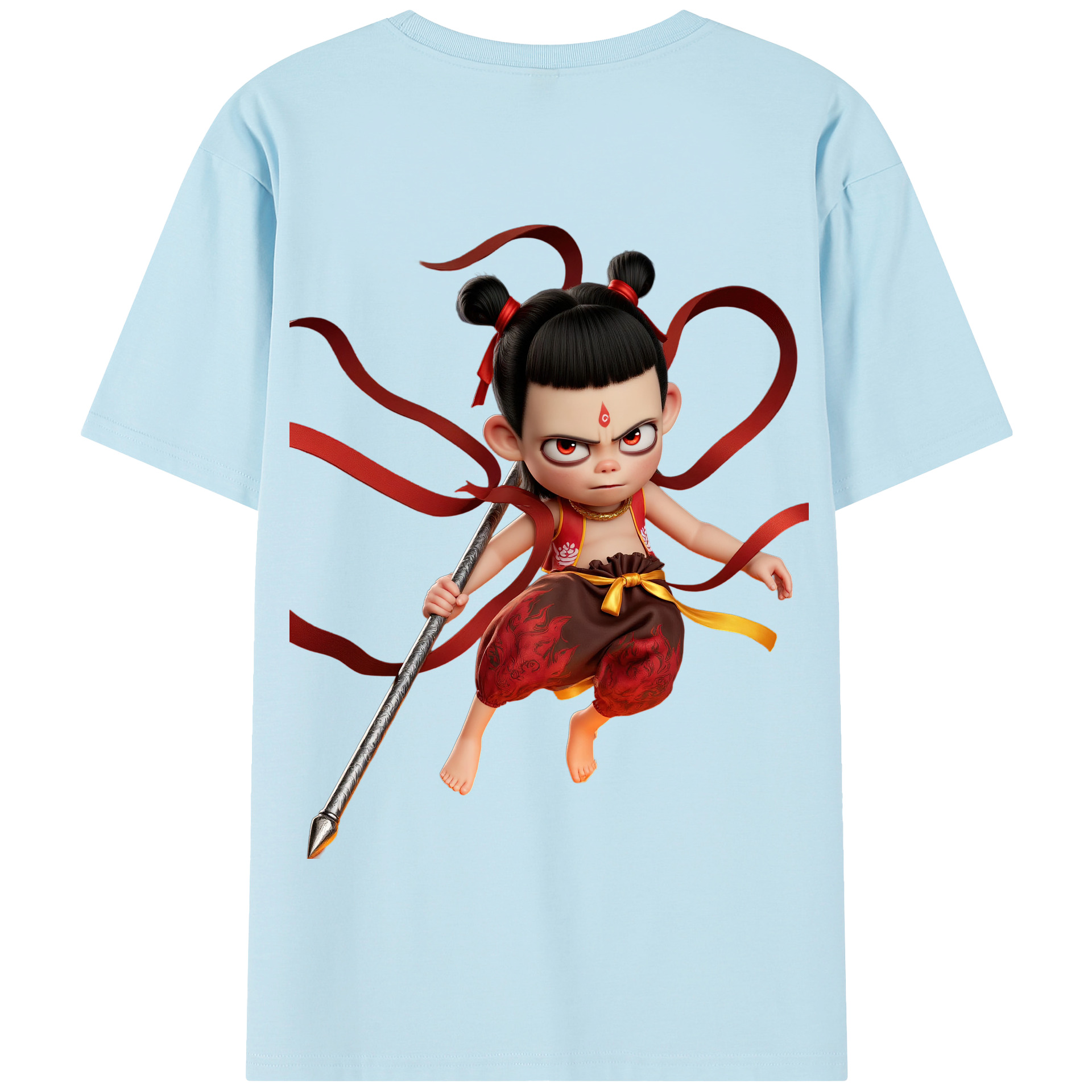 （画像用） Ne Zha 2 ナタ 魔童の大暴れ 綿100％半袖Tシャツ（背面プリント）